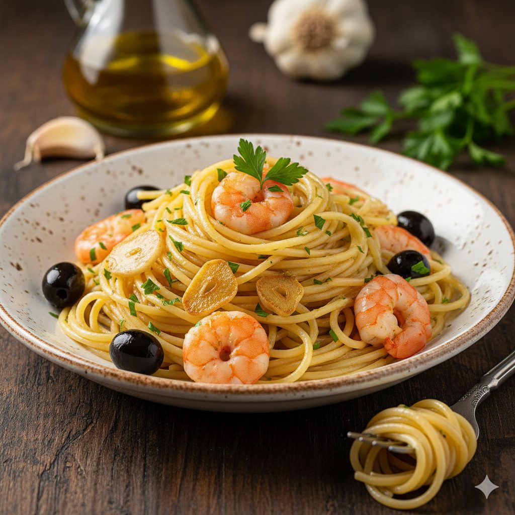 Spaghetti con gamberi e aglio